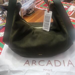 Arcadia Forest Dark Green Suede Hobo Bag Made In Italy